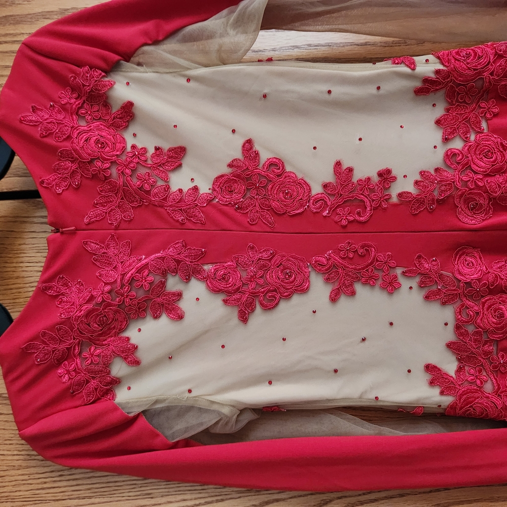 Elegant Red and Cream Embroidered Dress
